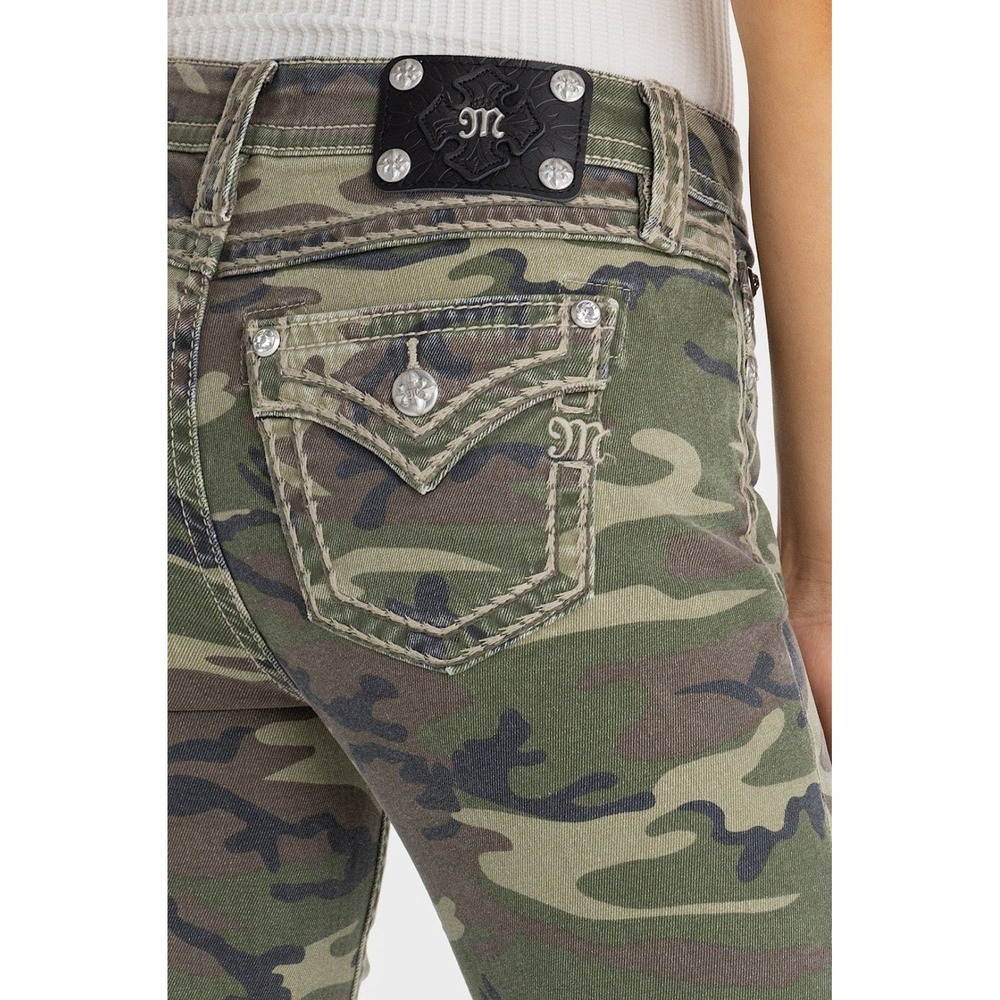 Miss Me Y2K Mcbling Camo Mid-Rise Bootcut Jeans Crystal Embellished Size 33x32
